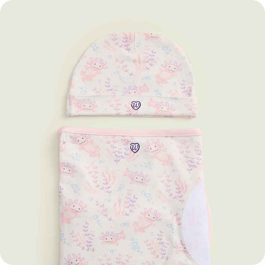 Pink Axolotl Swaddle & Beanie Gift Set