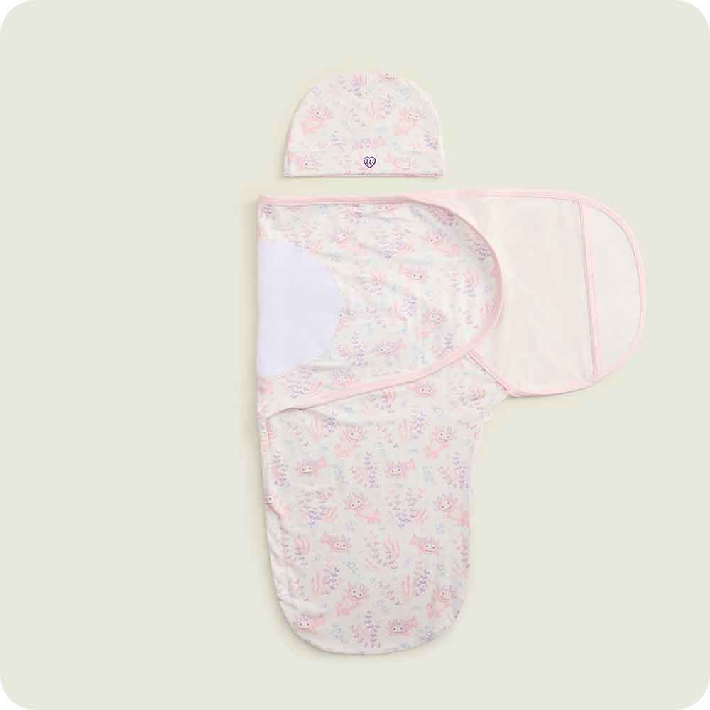 Pink Axolotl Swaddle & Beanie Gift Set